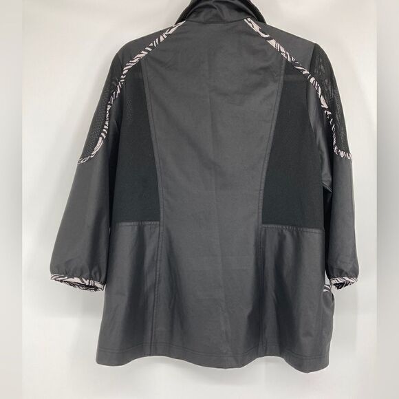 Zenergy by Chico’s Black Neema Zebra Print Trim Mesh Jacket Size 2-L Like New - Picture 4 of 8